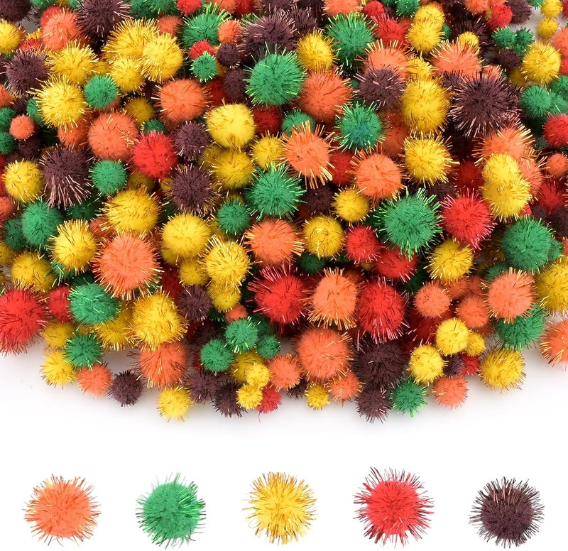 NACHLYNN 1000 Glitter Fall Pom Poms Bulk 4 Sizes Assorted Soft Fluffy Orange Pom Poms for Crafts Thanksgiving Autumn DlY Party Decorations Activities with A Storage Bag - Image 1